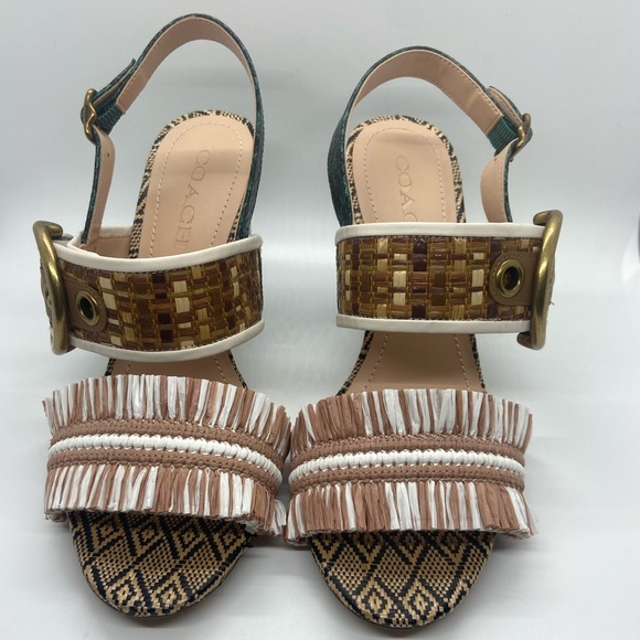 Coach Robin Raffia White and Beige Heel 8 - Picture 4 of 13